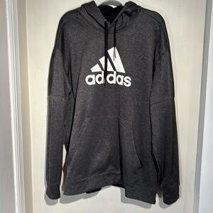 ADIDAS men’s gray hooded pullover Sweatshirt 2 pockets, size 2 XL